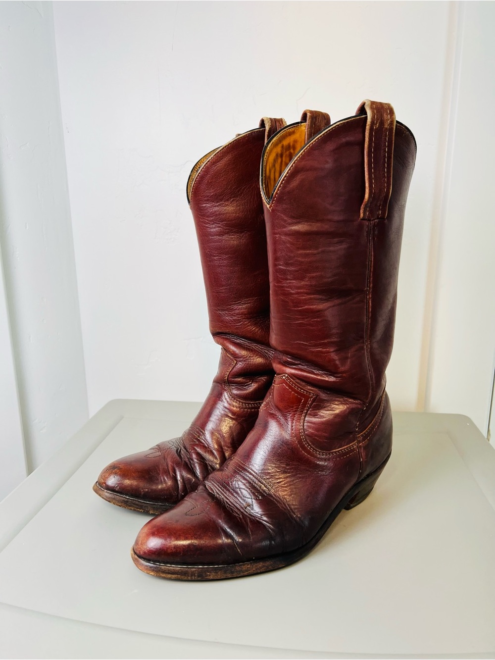 Vintage Frye Leather Cowboy Boots Oxblood Red 8.5 D